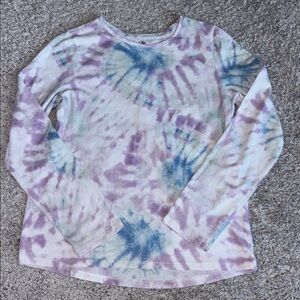 SO Kids 10/12 Large Long Sleeve Tie-Dye Tee. purple, blue, white, mint.